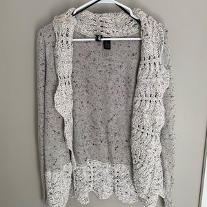 ✨BOHO ✨ BKE Boutique crocheted lace trim cardigan sweater